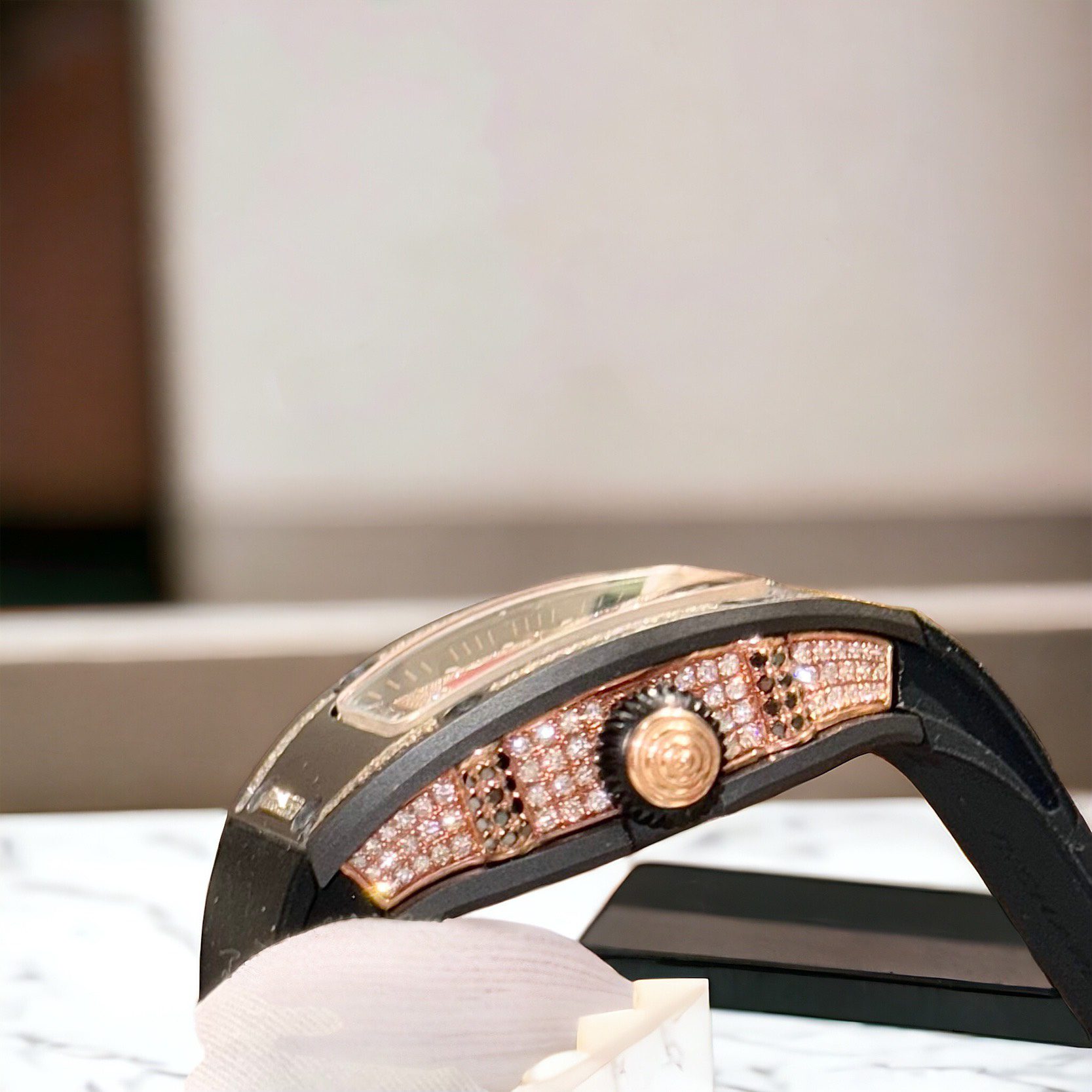 Richard Mille RM07 Super Clone Watch Gold Wrapped With Natural Diamond 36mm - Image 3