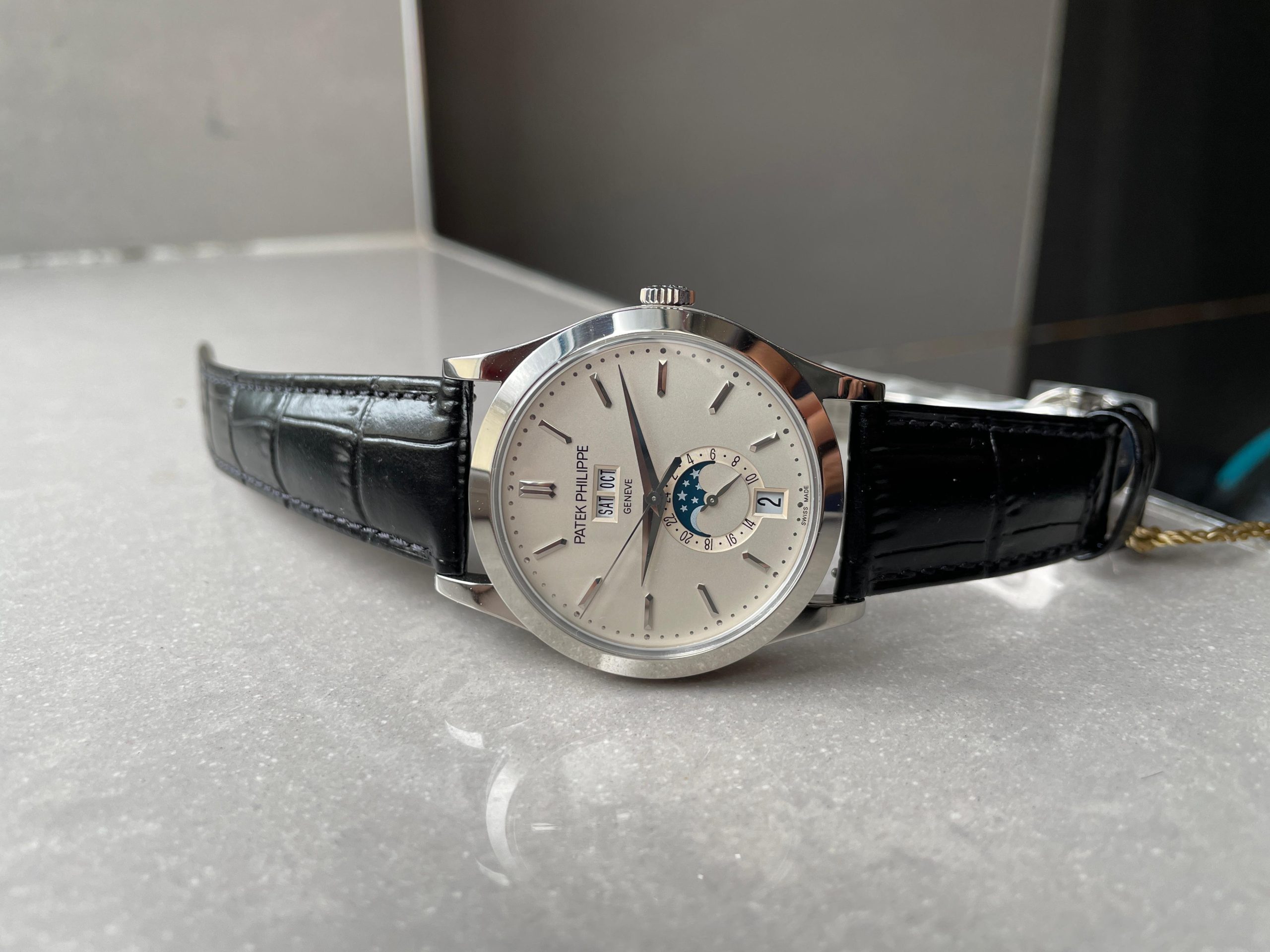 Annual Calendar Moonphase 5396 SS ZF 1:1 Best Edition White/Blue Dial on Black Leather Strap A324 Super Clone - Image 2
