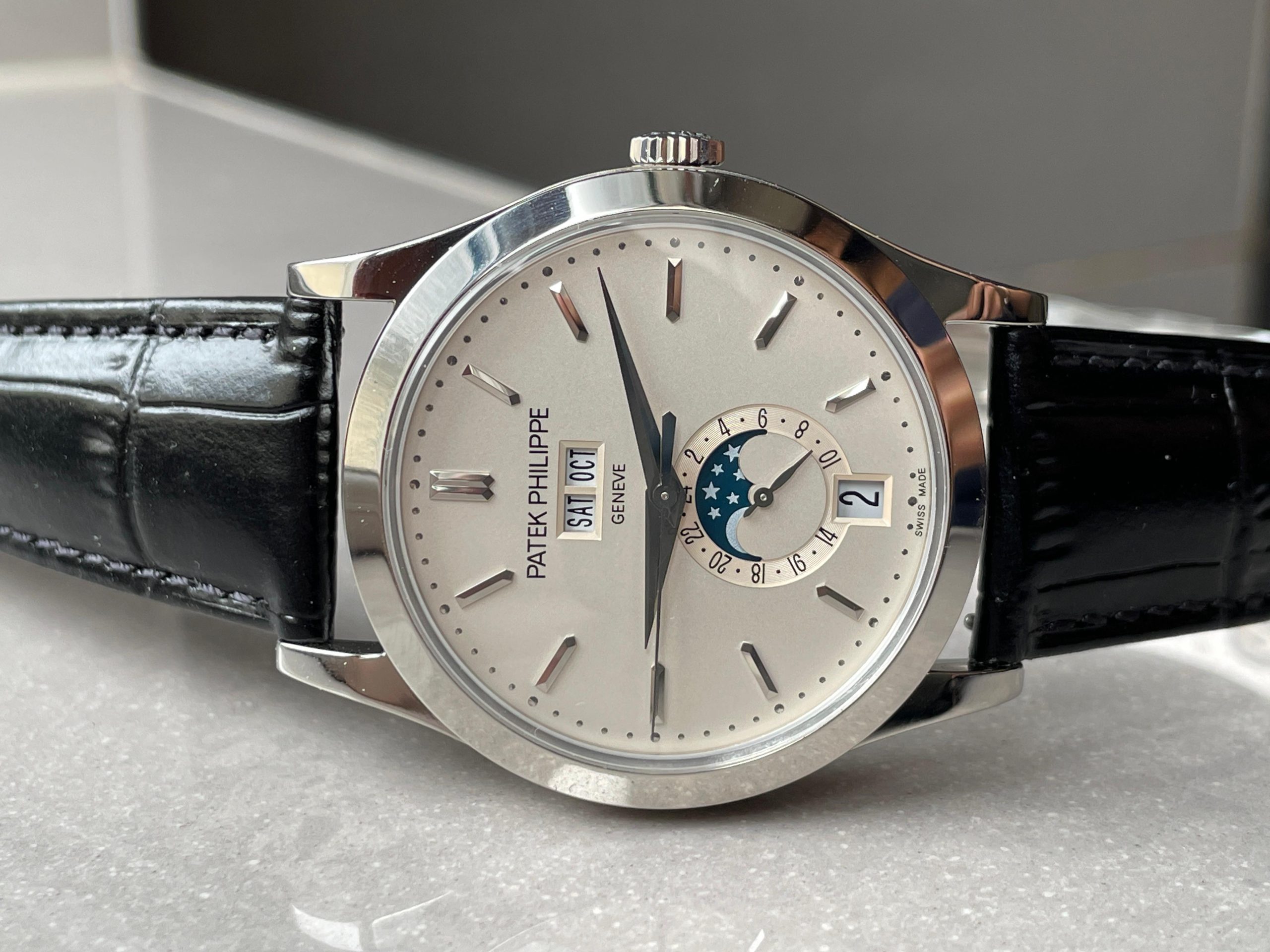 Annual Calendar Moonphase 5396 SS ZF 1:1 Best Edition White/Blue Dial on Black Leather Strap A324 Super Clone