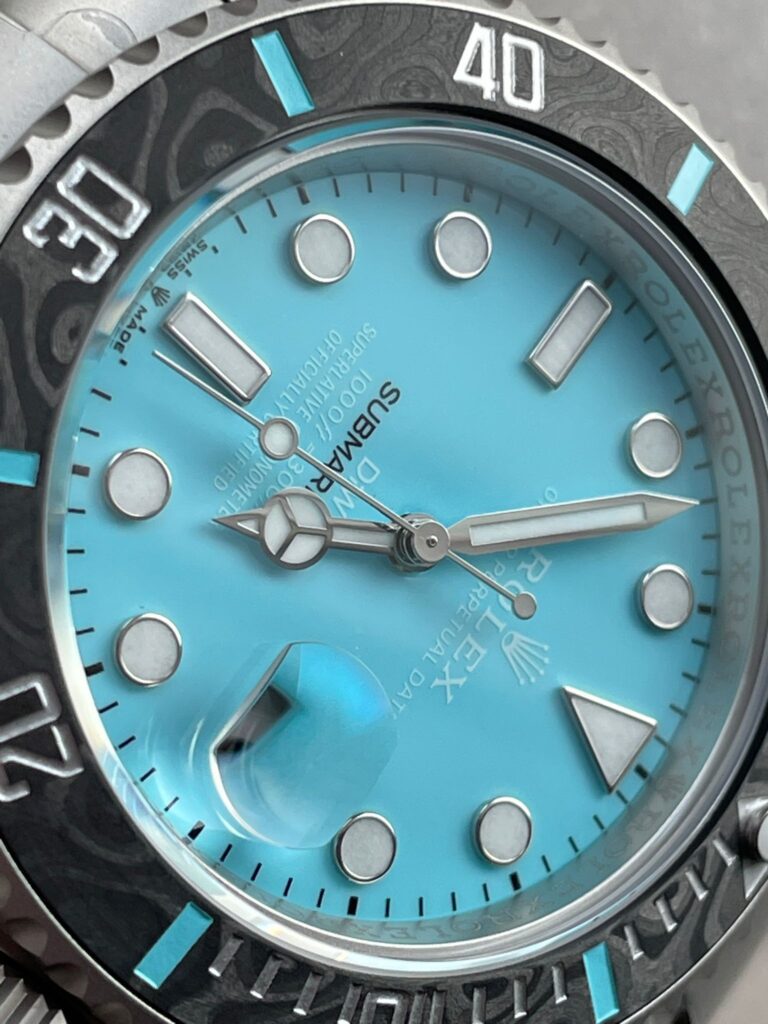 Rolex Submariner Sandblasted DIWF Best Edition Carbon Bezel Tiffany Blue Dial Dial on SS Bracelet VR3135 Super Clone - Image 3
