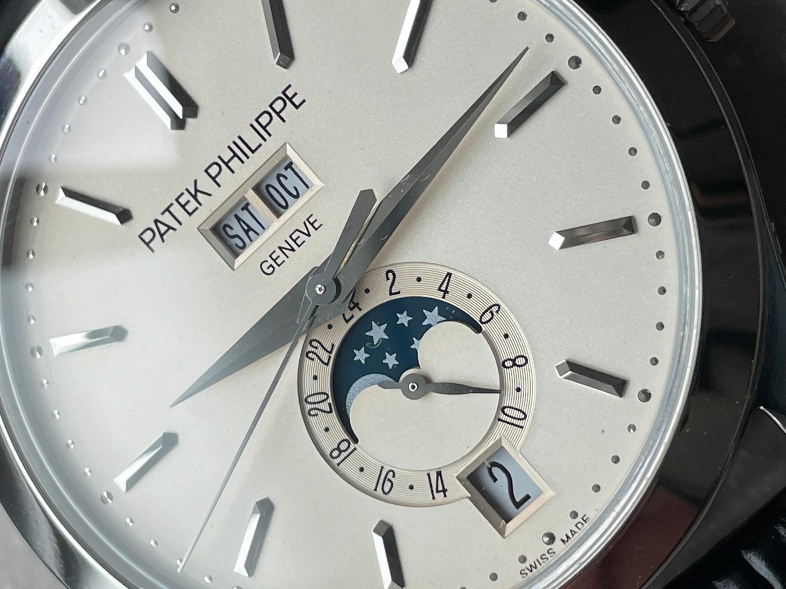 Annual Calendar Moonphase 5396 SS ZF 1:1 Best Edition White/Blue Dial on Black Leather Strap A324 Super Clone - Image 3