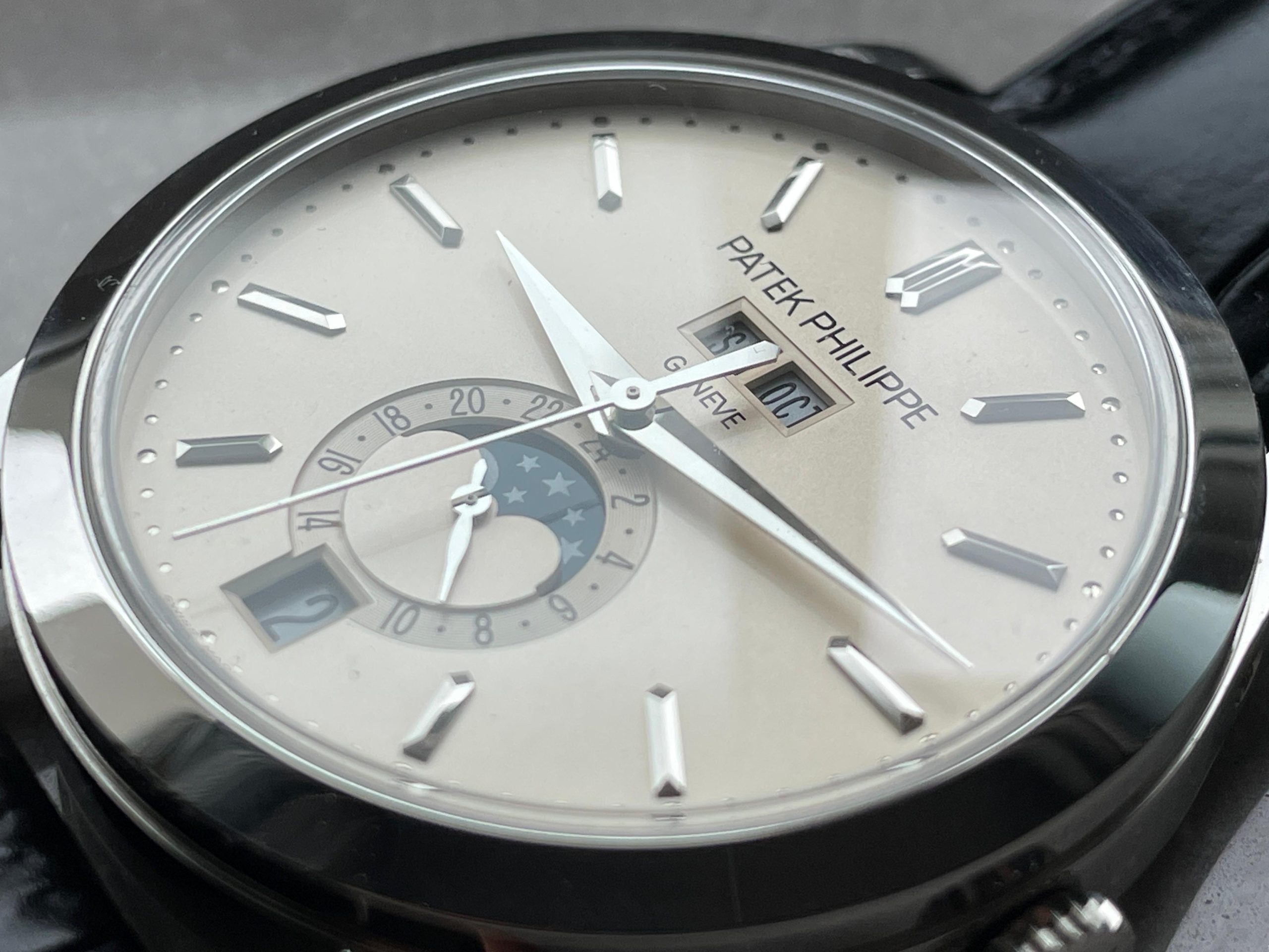 Annual Calendar Moonphase 5396 SS ZF 1:1 Best Edition White/Blue Dial on Black Leather Strap A324 Super Clone - Image 4