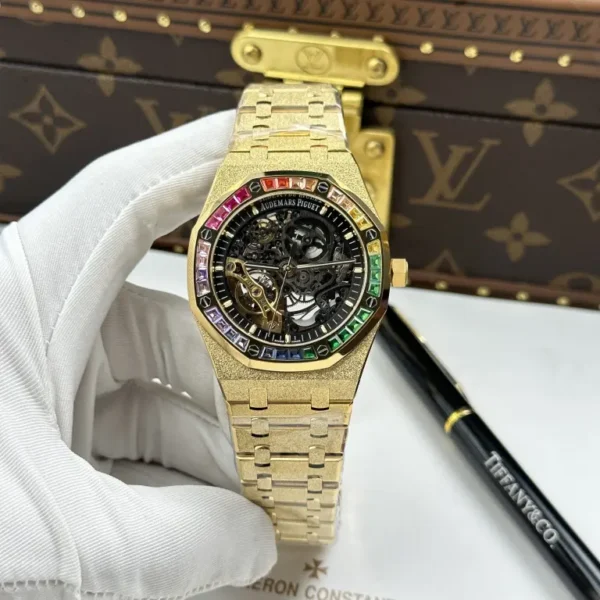Dong Ho Audemars Piguet Replica 11 Royal Oak Openworked Frosted 15412 Ma Vang Vien Dinh Da Baguette 41mm 1 768x768.jpg