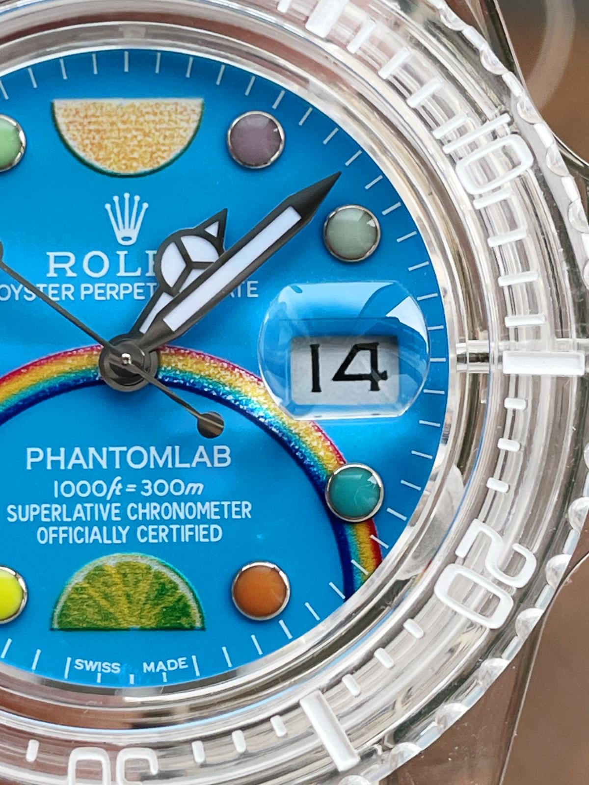 Rolex Submariner Phantomlab Transparent 5GF Best Edition Blue Fruit Dial on White Rubber Strap VR3135 Super Clone - Image 4
