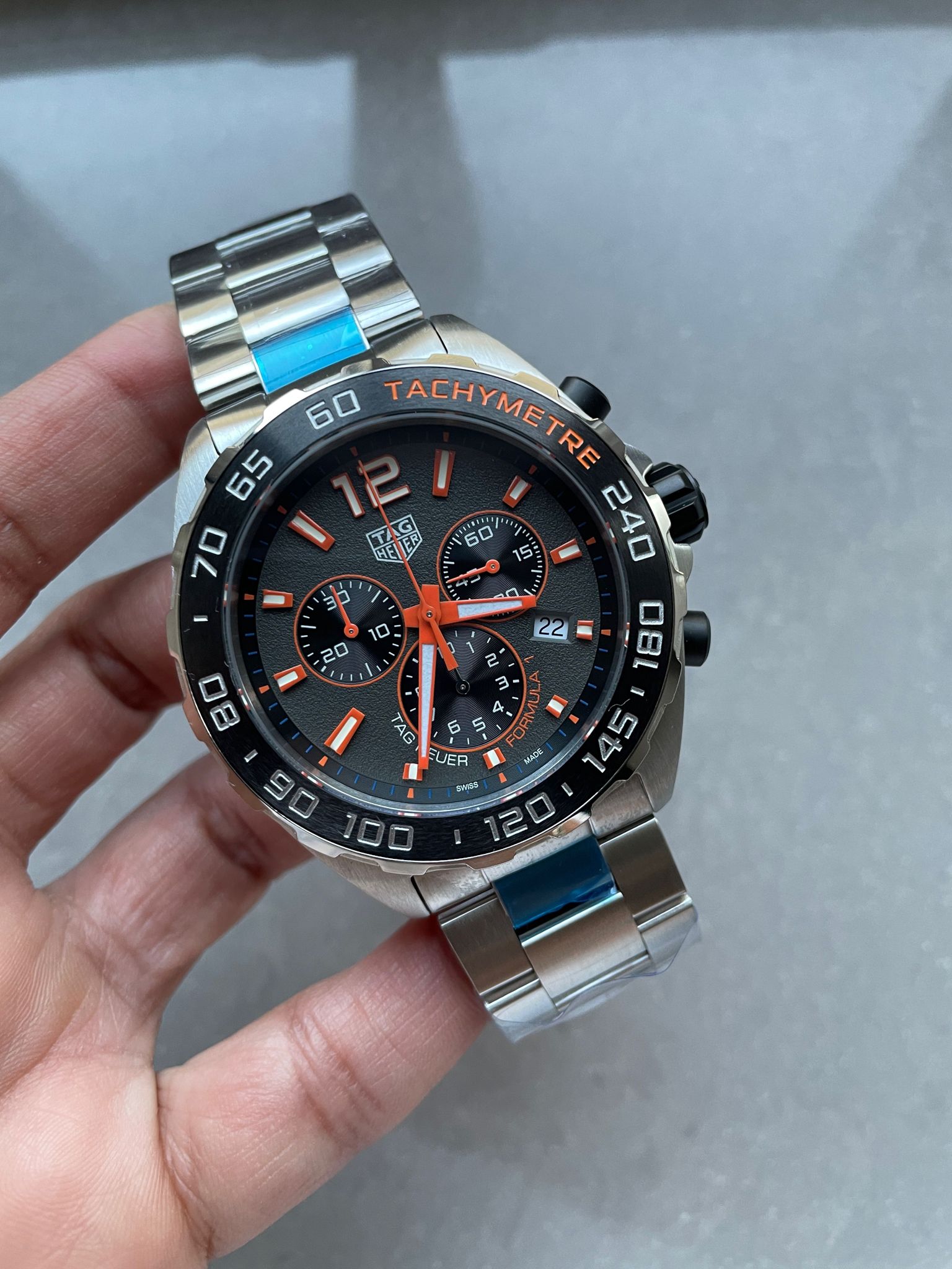TAG Formula 1 Chronograph CAZ101AH.BA0842 43mm OGF SS Strap Grey Orange Dial