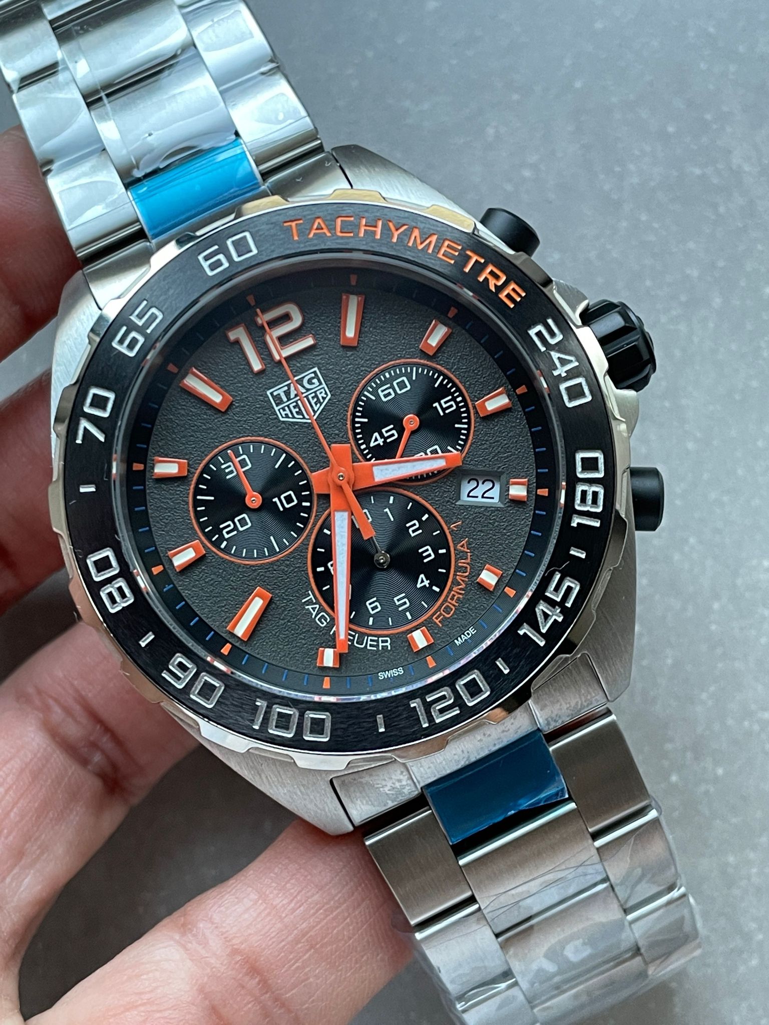 TAG Formula 1 Chronograph CAZ101AH.BA0842 43mm OGF SS Strap Grey Orange Dial - Image 2