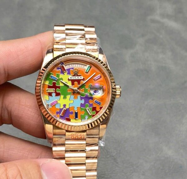 Dong Ho Rolex Day Date 128235 Che Tac Mat So Puzzle Emoji Jigsaw Motif 36mm 3 768x576 1