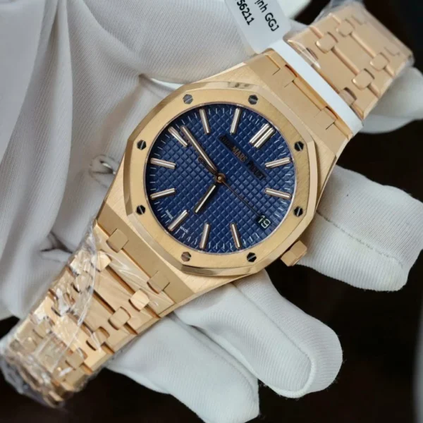 Dong Ho Audemars Piguet Rep Cao Cap 15510R Royal Oak 50th Anniversary Mat Xanh Blue Boc Vang That 41mm 2 768x768 1