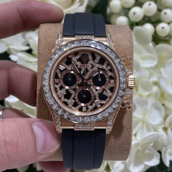Dong Ho Rolex Che Tac Daytona 116588TBR Giraffeb Chestnut Boc Vang Hong 18K Dinh Moissanite 40mm 3