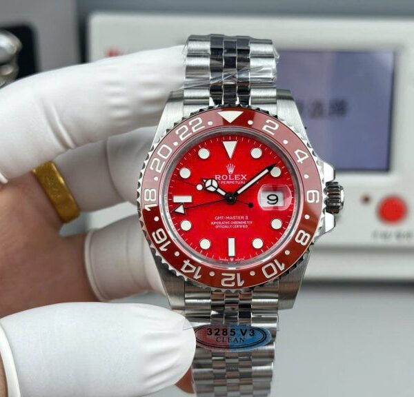 Dong Ho Rolex GMT Master II Replica 11 Mat So Mau Do May Calibre 3285 Super Clone 40mm 3 768x576 1