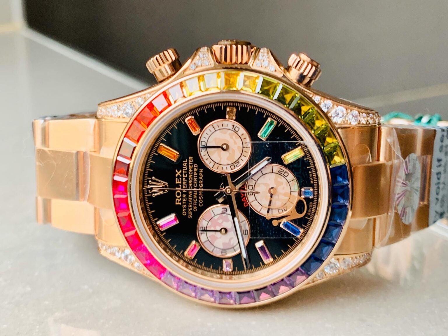 Daytona 116589RBOW YG Rainbow Crystal Best Edition Black Dial on RG Bracelet A4130 - Image 3