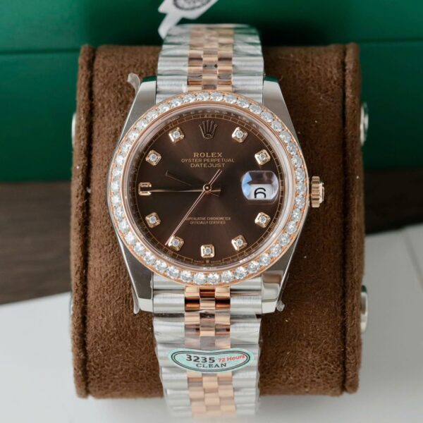 Dong Ho Rolex DateJust Nam Mat Chocolate Replica 11 Vien Dinh Kim Cuong Moissanite Xuong Clean 41mm 4 1536x1478 1