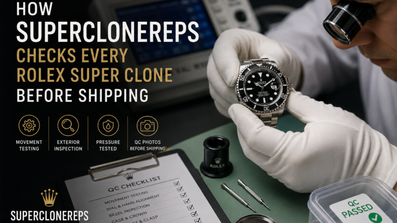 How SuperCloneReps Checks Every Rolex Super Clone Before Shipping A step-by-step look at our movement testing, exterior inspection, pressure checks and QC-photo process. Updated August 6, 2026 · SuperCloneReps Editorial Team Buying a Rolex super clone online usually involves more trust than most buyers are comfortable with. A product page can show a carefully selected sample, but that does not tell you much about the individual watch that will eventually arrive at your door. The actual piece could have a slightly off-center date, a bezel that does not sit quite where it should, a loose bracelet screw, a rough clasp or a movement behaving differently from the sample shown online. That is why SuperCloneReps checks each Rolex super clone before shipment instead of treating the factory description as the final word. Our inspection focuses on four broad areas: Movement and timing Case, dial and bracelet quality control Pressure and water-resistance testing where applicable QC photographs of the actual watch before shipment These checks are not authentication of a genuine Rolex. The watches are replicas, and inspection does not change that. The purpose is much simpler: make sure the correct watch has been sourced, check its condition and operation, and catch obvious mechanical or cosmetic problems before it leaves for the buyer. Why Pre-Shipment Inspection Matters Replica-watch quality is not always completely consistent, even when two pieces come from the same factory and production batch. One watch may have a better-centered date than another. One bezel may line up more cleanly at twelve. A bracelet may arrive with every screw properly seated, while another from the same batch has one that needs attention. On a chronograph, everything may operate correctly except for a seconds hand that resets a fraction away from twelve. That variation is why factory reputation alone is not enough. Factory names can help buyers understand the general source, construction and expected quality level of a model, but they cannot guarantee that every individual watch leaves production in exactly the same condition. For that reason, our inspection is performed on the actual watch allocated to the customer rather than only relying on stock photographs or a factory sample. Step 1: Confirming the Correct Watch The first check is basic, but it matters. Before looking at the finer details, we confirm that the watch received matches the order. That can include: Model family Reference style Factory Case size Dial color Bezel configuration Bracelet type Any special configuration requested by the buyer It sounds obvious until two very similar watches are sitting next to each other. A black-dial Submariner Date and a no-date Submariner may look similar at first glance, but they are obviously not interchangeable. The same applies to different GMT-Master II bezel combinations, Datejust bracelet choices or Daytona dial variations. The watch is therefore checked against the order details before the mechanical and cosmetic inspection begins. Step 2: Movement and Timing Inspection The movement check starts with normal operation. The crown is tested through the positions available on that particular watch. We check winding, time setting and date adjustment where a calendar function is present. The hands should move normally without binding, touching one another or behaving unexpectedly. Depending on the model, movement testing can include: Starting and maintaining normal operation Manual winding Crown-position testing Hour and minute hand adjustment Date setting and date change GMT-hand adjustment Chronograph start, stop and reset Power-reserve observation where practical Basic rate and timing review The exact process changes with the watch. A Submariner-style watch has a relatively straightforward operating system. A GMT adds another adjustable hand. A Daytona-style chronograph introduces pushers, chronograph engagement and reset functions that also need to be checked. There is little value in applying the exact same checklist to every model when the movements perform different functions. What We Look for During Timing Checks Mechanical watches are not quartz watches. Small variations in daily rate are normal, including in higher-grade automatic movements. The purpose of our timing check is therefore not to advertise laboratory-level accuracy. We are looking for unusual behavior. That can include: A movement stopping shortly after winding A rate changing dramatically during observation A crown that feels unusually rough A date mechanism that does not engage properly A GMT hand that cannot be adjusted as expected A chronograph hand failing to reset Excessive rotor noise Obvious internal resistance during adjustment If a watch shows a significant mechanical problem, it is held back rather than automatically approved for shipment. Step 3: Dial and Hand Alignment The dial is checked from a straight, front-facing position. This matters more than it sounds. Angled photographs can make a perfectly acceptable marker appear crooked. They can also hide a genuine alignment issue depending on the direction of the camera. A straight-on view usually gives the clearest picture. The dial inspection can include: Twelve, three, six and nine o'clock marker positioning Alignment of the remaining hour markers Coronet placement Dial printing Minute-track consistency Hand alignment Luminous marker condition Visible dust or debris Date-window positioning Cyclops placement on date models The goal is not to reject watches over microscopic differences that would never be noticed during normal wear. We are looking for visible issues that would reasonably bother the buyer once the watch is actually on the wrist. Date Alignment The date window tends to get a lot of attention on Rolex-style watches, and understandably so. The number should sit reasonably close to the center of the opening rather than appearing pressed against the top, bottom or one side. The cyclops should also sit correctly over the date window. Date appearance can vary slightly as the wheel changes from single-digit to double-digit numbers, so where further inspection is necessary, it is better to look beyond a single date rather than judging the entire mechanism from one number. Step 4: Bezel and Crystal Inspection On sports models, the bezel has a major effect on how the entire watch looks. With a Submariner or GMT-Master II style, we check the bezel's visual relationship with the twelve o'clock dial marker. The insert, engraved numerals, luminous pearl and overall condition are also reviewed. Where the bezel rotates, its operation is tested. It should move consistently and settle into the expected positions. Construction can vary between models, and a small amount of play may be present, but excessive looseness or irregular movement can indicate a problem. The crystal is also checked for: Visible scratches Chips around the edge Distortion Dust beneath the crystal Cyclops alignment Unusual haze or cloudiness Crystal quality is one of those details that can affect the appearance of everything underneath it. A dial can be well made, but if the crystal looks cloudy or distorted, the entire watch appears worse. Step 5: Case, Crown and Exterior Review The case is inspected from the front, sides and back. At this stage, we are looking for issues that may have appeared during manufacturing, factory handling or transportation before the watch reached us. The exterior review covers areas such as: Case finishing Lug condition Crown operation Crown-guard symmetry Caseback condition Pusher operation on chronographs Engravings Visible scratches Plating or wrapping consistency where applicable On models with a screw-down crown, the crown should screw down and release normally. It should not feel cross-threaded or require excessive force. Chronograph pushers receive their own check. They should engage the functions properly without sticking or feeling unusually loose. Step 6: Bracelet and Clasp Quality Control The bracelet is often one of the most revealing parts of a replica watch during daily use. People naturally focus on the dial because that is what photographs show best. In reality, you interact with the bracelet and clasp every time the watch goes on or comes off your wrist. Our bracelet inspection includes: Link articulation End-link fit Screw condition Bracelet alignment Clasp closure Adjustment mechanism Sharp or unfinished edges Excessive looseness Visible scratches The clasp should close securely and release the way it is designed to. Bracelet links should articulate normally without grinding against one another, and where an adjustable clasp includes an extension or micro-adjustment system, that mechanism is checked where practical. A feature is not particularly useful if it jams the first time someone tries to resize the bracelet. Tiny things, but that is how this hobby works. The bracelet can give away poor overall quality faster than the dial. Step 7: Pressure and Water-Resistance Testing Water resistance needs careful wording with replica watches. A watch inspired by a professional dive model should not automatically be treated as safe for swimming simply because the original version was designed for the water. Water resistance depends on the individual watch and its assembly, including the crown, crystal, caseback, gaskets and seals. Where pressure testing is included for a particular watch, the piece is checked before shipment using the applicable testing method. The purpose is to identify an obvious sealing problem. It is not intended to suggest that a replica has passed genuine Rolex factory testing or professional dive-watch certification. Even after a successful pre-shipment pressure check, sensible precautions still matter. Water resistance can change over time. Gaskets age. A crown can be left unscrewed. A watch can be opened for adjustment or servicing. Buyers who plan to regularly swim or expose their watch to significant amounts of water should consider having it pressure tested locally after receiving it. Step 8: QC Photographs Once the physical inspection is complete, QC photographs are prepared for the buyer. Depending on the model, the images may include: Straight dial view Angled dial view Left side of the case Crown side Caseback Bracelet Clasp Date close-up Bezel close-up Movement view where relevant and available The important part is that these photographs show the actual watch allocated to the order. The buyer is not being asked to approve a factory sample that may have been photographed months earlier. QC images also need some perspective. Extreme macro photographs can make tiny manufacturing tolerances look dramatic, while photographs taken too far away can hide genuine problems. The objective is to give the buyer a useful, realistic view of the watch before it is dispatched. Step 9: Final Approval or Rejection A watch is not automatically approved simply because it came from a well-known factory. The required checks are completed first. If a minor and correctable issue is discovered, it may be addressed before shipment. If the watch has a significant mechanical, alignment, bracelet, exterior or sealing problem, that piece is rejected rather than knowingly shipped to the customer. We then source another example from the supplier. The replacement goes through the same inspection process from the beginning. If that piece also has an unacceptable issue, it is rejected as well. We continue sourcing and checking replacement pieces until we receive one that meets our quality-control standards and is suitable to present to the buyer. This can occasionally add time to an order, but resolving a problem before international shipping is considerably easier than dealing with it after the watch has already arrived. What the Buyer Receives Before shipment, the buyer receives QC photographs of the actual watch allocated to the order. These photographs allow the buyer to look over the visible details before dispatch, including the dial, bezel, case, bracelet, clasp and date alignment where applicable. Depending on the watch and the checks performed, the inspection may also include movement testing and pressure-test information. If the buyer identifies a reasonable QC concern after reviewing the photographs, the issue is reviewed again before the watch is shipped. When the concern is confirmed and the watch does not meet our quality-control standards, that piece is rejected and another example is sourced. The replacement watch then goes through the inspection process as well. The idea is simple: the buyer should have the opportunity to see the actual watch being sent rather than discovering an obvious issue only after opening the package. What This Process Does Not Mean Quality control is meant to confirm condition, operation, configuration and the inspection status of the watch. It is not genuine Rolex authentication. Super clone watches are replicas. Terms such as "super clone," "1:1" and "clone movement" are terms commonly used within the replica-watch market. They are not Rolex classifications and they are not independently regulated quality standards. Pre-shipment inspection also does not make a mechanical watch maintenance-free. Automatic movements can eventually require regulation, cleaning, lubrication or repair. Impacts during transportation or everyday wear can affect performance after the initial inspection. Water resistance can also change as seals age. The purpose of QC is to reduce avoidable problems and catch obvious issues before shipment, not to promise that a mechanical watch will never require maintenance. Frequently Asked Questions Does SuperCloneReps authenticate Rolex watches? No. SuperCloneReps inspects Rolex super clone watches for condition, operation, configuration and visible quality-control issues. The process is not authentication of genuine Rolex watches. Authenticating a genuine Rolex would involve determining whether the watch and its components were manufactured or approved by Rolex. That is not the purpose of replica-watch QC. How long does the inspection take? The time varies. It depends on the model, availability, movement complexity, the checks required and whether the first watch sourced passes inspection. If the original piece is rejected and another watch has to be ordered, the process naturally takes longer because the replacement must go through the same inspection rather than being shipped immediately. What happens when a watch fails inspection? It is not approved for shipment. If we find a significant movement, alignment, exterior, bracelet or pressure-related issue, we reject that piece and order another example from the supplier. The replacement is then inspected in the same way. We continue sourcing and checking replacement pieces until we receive one that meets our QC standards and is suitable to show to the buyer for approval. It may add some time to the order, but we would rather delay shipment than knowingly send a watch with a problem we already found. Does every buyer receive QC photographs? Yes. QC photographs are provided before shipment and show the actual watch allocated to the buyer's order rather than only a generic product or factory photograph. Does pressure testing mean the watch is safe for swimming? Not necessarily. Pressure testing can identify sealing problems at the time the test is performed, but it should not be treated as a lifetime water-resistance guarantee. Gaskets and seals can change over time, and opening the watch for servicing or adjustment can also affect water resistance. Anyone planning regular swimming or significant water exposure should consider having the watch tested locally after receiving it. Is every watch from a well-known factory automatically approved? No. Factory reputation can be useful when comparing the general construction and accuracy of different models, but every individual piece still needs to be checked. Batch variation, assembly differences, handling and transportation can all affect a single watch. A factory name tells us where the watch came from. It does not replace inspection of the actual piece being shipped. Can a buyer reject a watch after seeing the QC photographs? Yes. If the buyer spots a reasonable QC concern in the photographs before shipment, we review the issue. If the concern is confirmed and the watch does not meet our quality-control standards, that piece is rejected and another watch is sourced. The replacement must then pass through the same QC process before it is presented to the buyer. Final Thoughts A product title and a factory name can tell you what a watch is supposed to be. They cannot tell you the condition of the individual piece sitting inside the package. That is where pre-shipment quality control matters. SuperCloneReps checks movement operation, timing behavior, dial and bezel alignment, case condition, bracelet function, pressure-test status where applicable and the overall configuration of the watch. QC photographs then give the buyer a chance to look at the actual piece before dispatch. Rolex Super Clone QC: How We Inspect Watches Before Shipping What a good inspection process can do is much more practical: catch obvious problems early, check the actual watch rather than relying on factory photographs, and give the buyer a clearer idea of what is being shipped before it leaves.