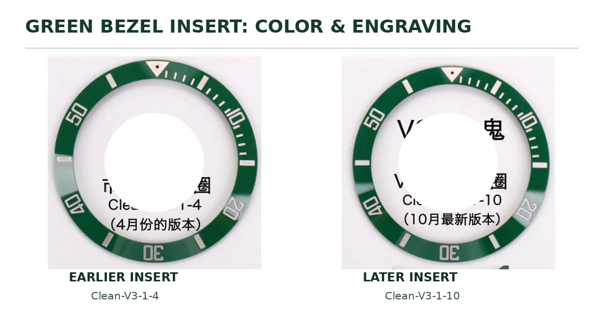 Clean V3 April and October green ceramic bezel color comparison