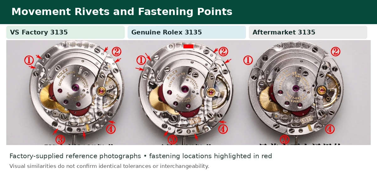 Movement rivets and fastening point comparison