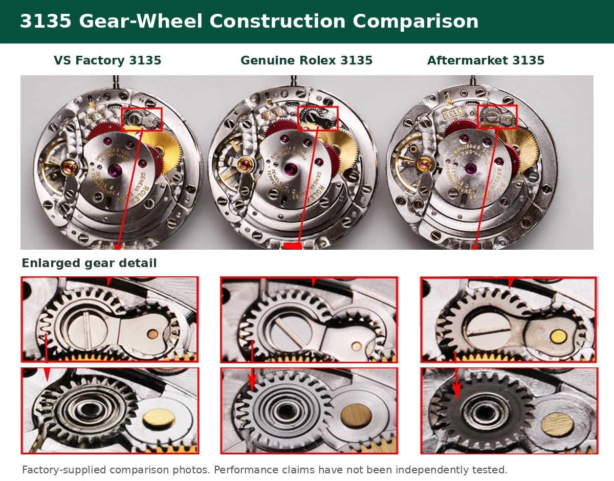 Close-up stepped gear and wheel construction comparison