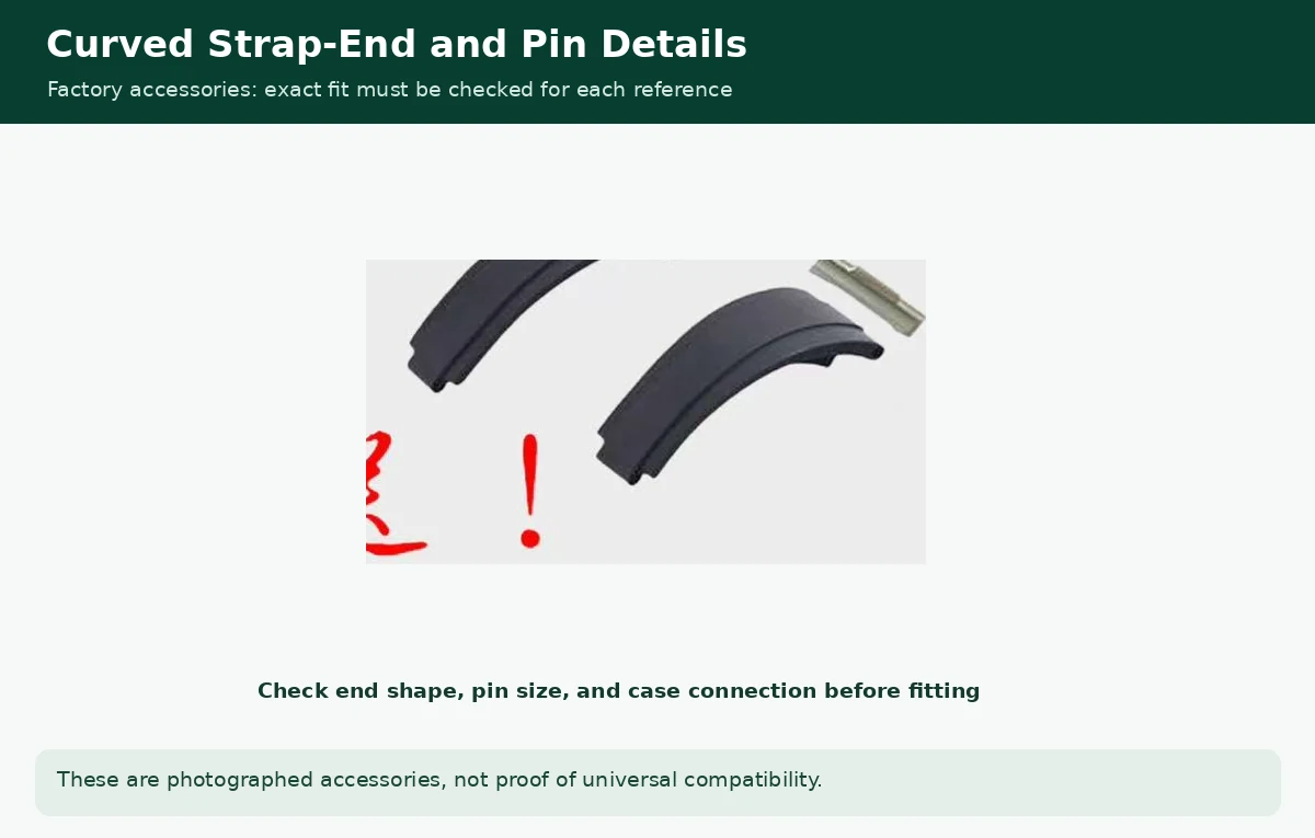 Rubber strap ends and metal attachment components for Daytona-style watches